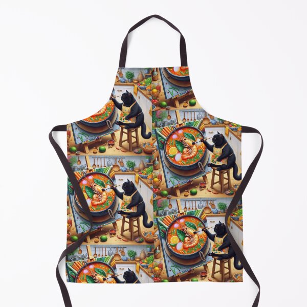 Item preview, Cat drawing Tom yam gung in a kitchen designed and sold by ParateePShop.