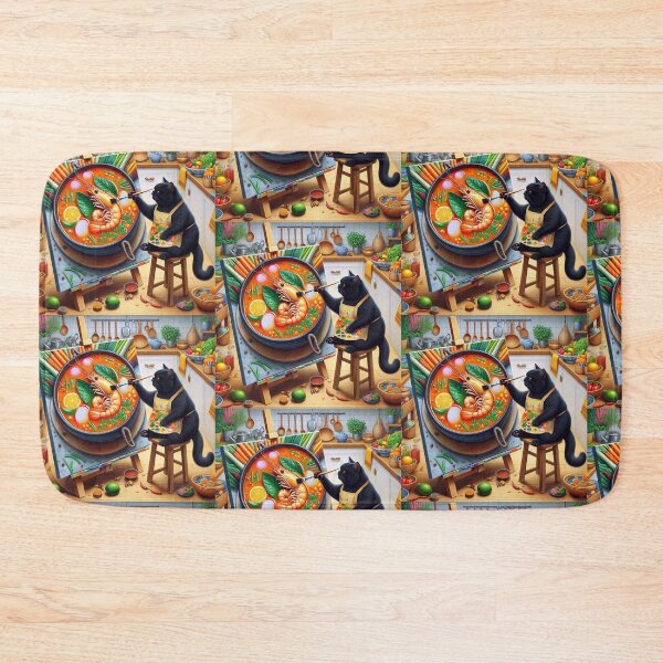 Item preview, Cat drawing Tom yam gung in a kitchen designed and sold by ParateePShop.