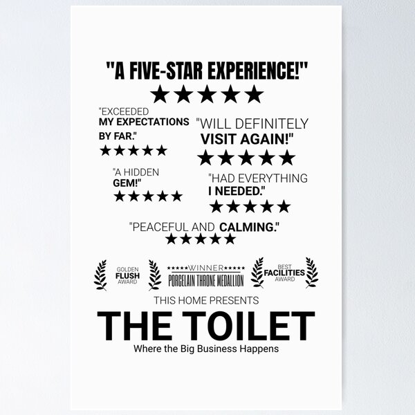 Item preview, Funny Toilet Review Poster - Five-Star Experience Bathroom Art designed and sold by CurioPixels.