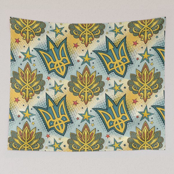 Item preview, Ukrainian Tryzub Pop Art Emblem Illustration with Stars and Halftone Dots. designed and sold by RGShirtWorks.