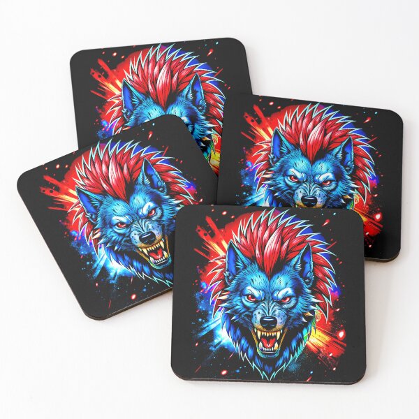 Item preview, Punk Fire Wolf – Fierce Blue and Red Wolf Art designed and sold by VikArtStudio.