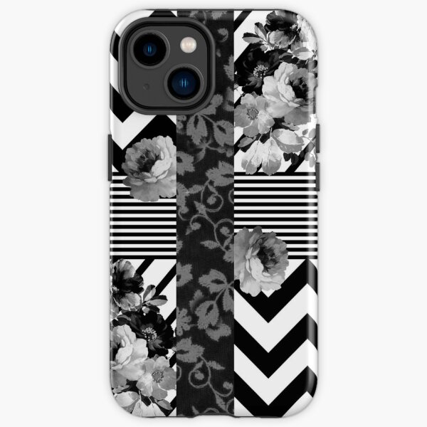 Trendy Black and White Floral Lace Stripes Chevron iPhone Tough Case
