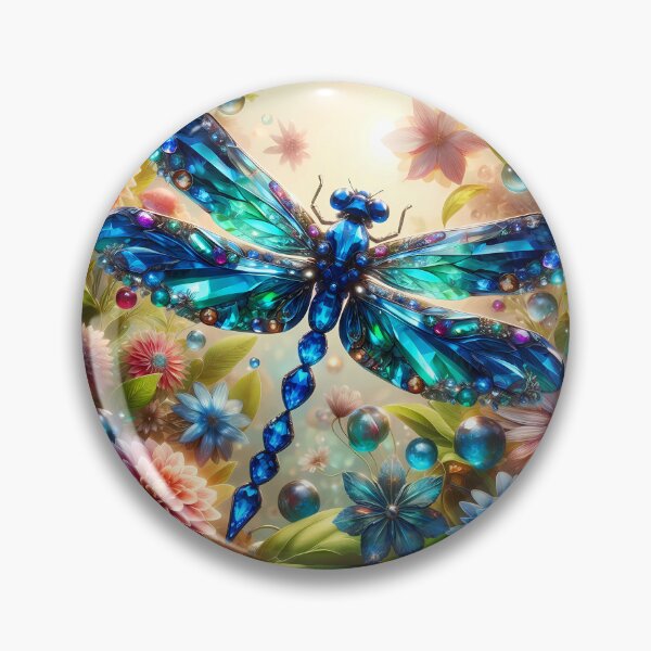 Item preview, Sapphire Drift – Delicate Dragonfly Among Fantasy Blooms designed and sold by EmeraldeaArt.