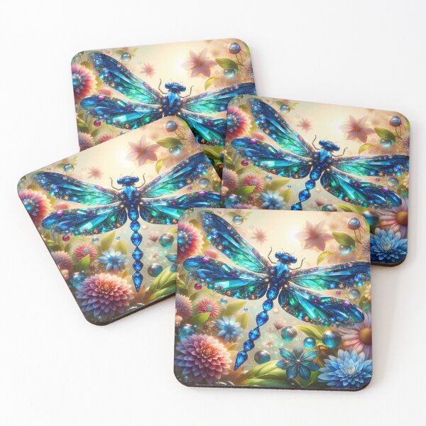 Item preview, Sapphire Drift – Delicate Dragonfly Among Fantasy Blooms designed and sold by EmeraldeaArt.