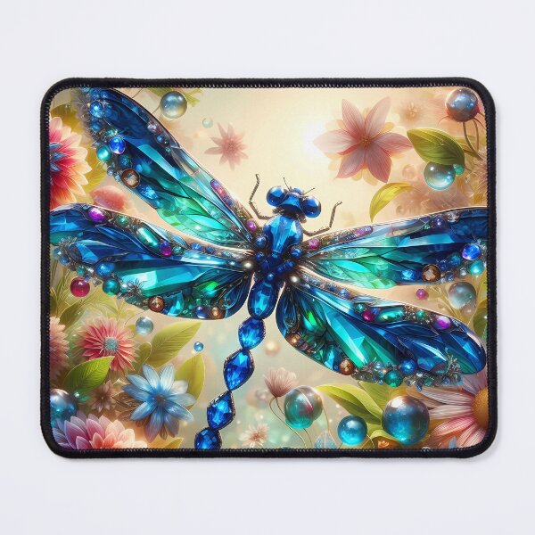 Item preview, Sapphire Drift – Delicate Dragonfly Among Fantasy Blooms designed and sold by EmeraldeaArt.
