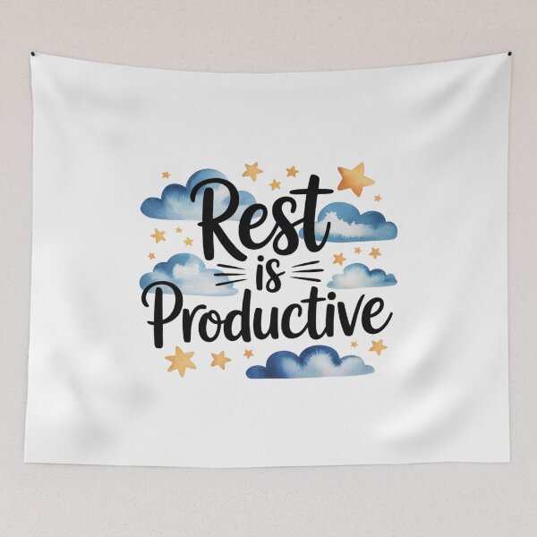 Item preview, Rest Is Productive – Cloud and Stars Self-Care Quote designed and sold by ArtByYunus.