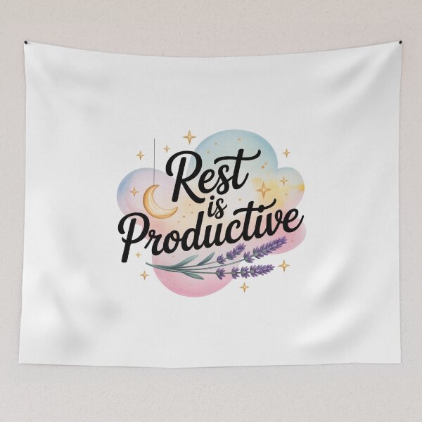 Item preview, Rest Is Productive – Cloud and Stars Self-Care Quote designed and sold by ArtByYunus.