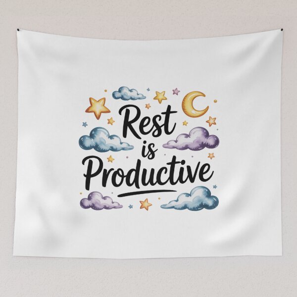Item preview, Rest Is Productive – Cloud and Stars Self-Care Quote designed and sold by ArtByYunus.