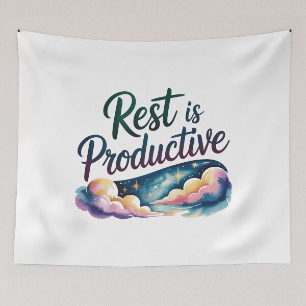 Item preview, Rest Is Productive – Cloud and Stars Self-Care Quote designed and sold by ArtByYunus.