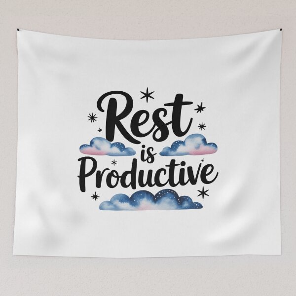 Item preview, Rest Is Productive – Cloud and Stars Self-Care Quote designed and sold by ArtByYunus.