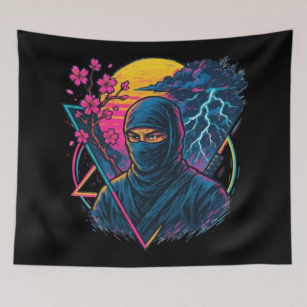 Item preview, Ninja Cherry Blossom Retro Vaporwave designed and sold by TomFrontierArt.