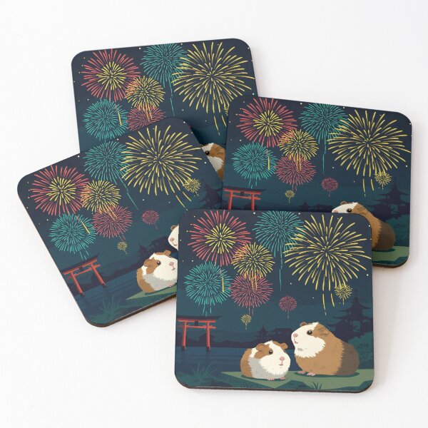 Item preview, Ukiyo-e Night Spectator: Guinea Pig Under Fireworks designed and sold by Simple_Lines2025.