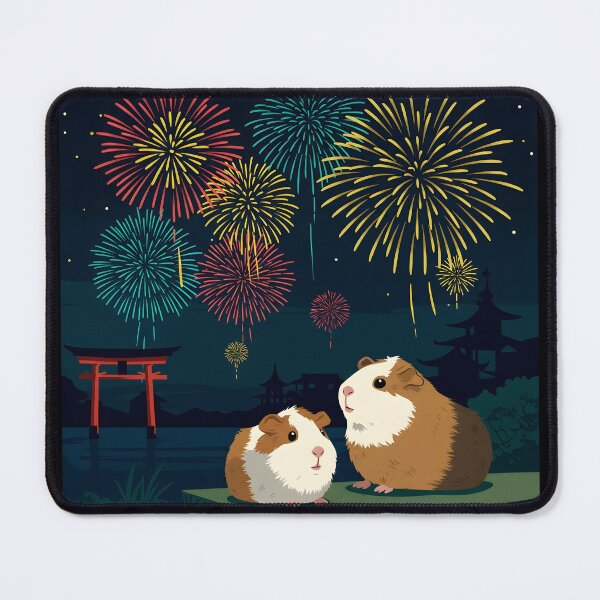 Item preview, Ukiyo-e Night Spectator: Guinea Pig Under Fireworks designed and sold by Simple_Lines2025.