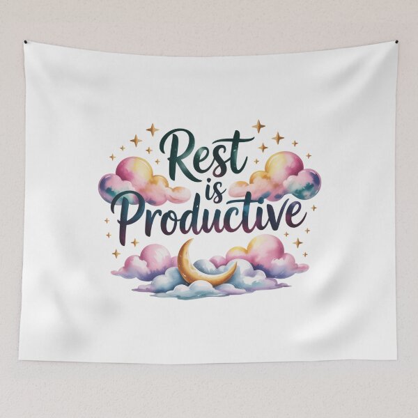 Item preview, Rest Is Productive – Cloud and Stars Self-Care Quote designed and sold by ArtByYunus.