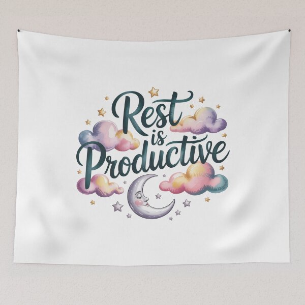 Item preview, Rest Is Productive – Cloud and Stars Self-Care Quote designed and sold by ArtByYunus.