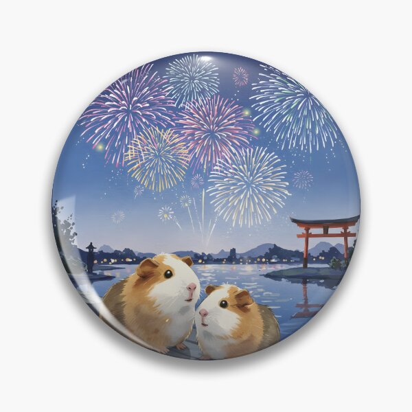 Item preview, Dreamy Firefly Gaze: Watercolor Guinea Pig & Japanese Fireworks designed and sold by Simple_Lines2025.