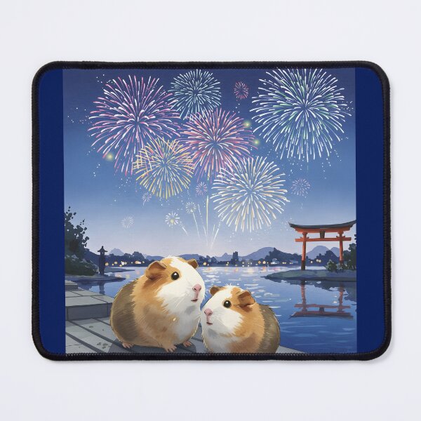 Item preview, Dreamy Firefly Gaze: Watercolor Guinea Pig & Japanese Fireworks designed and sold by Simple_Lines2025.
