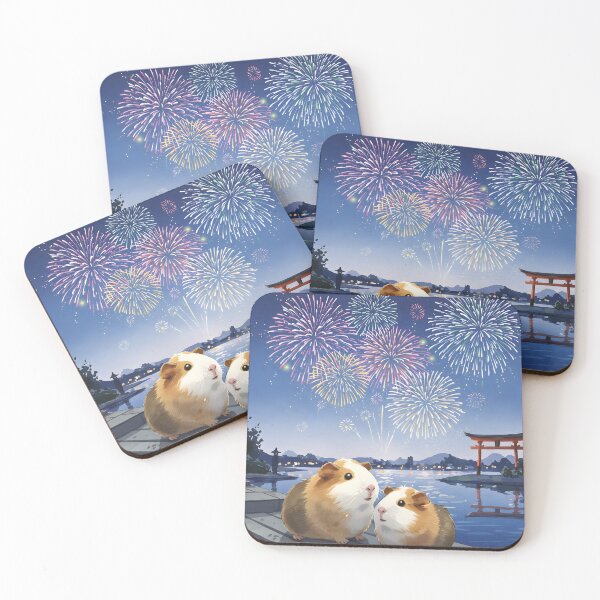 Item preview, Dreamy Firefly Gaze: Watercolor Guinea Pig & Japanese Fireworks designed and sold by Simple_Lines2025.