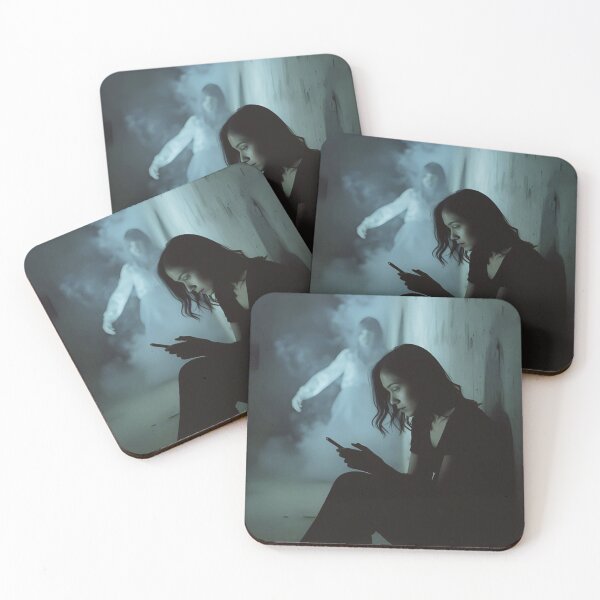 Item preview, Fantasma con mujer revisando su teléfono celular. designed and sold by Extintos.