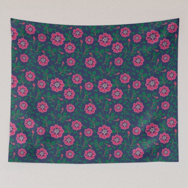Item preview, Trailing daisies on dark blue background designed and sold by Lilac Blooms Designs.