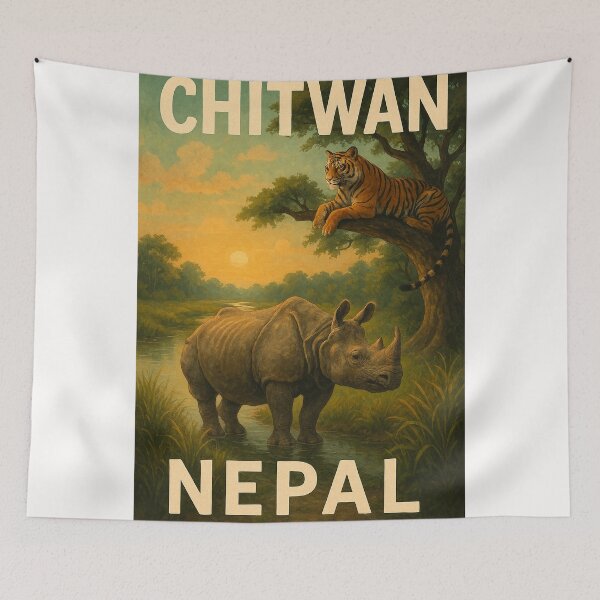 Item preview, One-Horned Rhino and Tiger in Chitwan, Nepal designed and sold by Places On Earth.