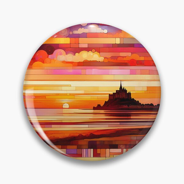 Item preview, Dawn’s Light Over Lindisfarne | Geometric Seascape of the Holy Island designed and sold by Stoneflower-Art.
