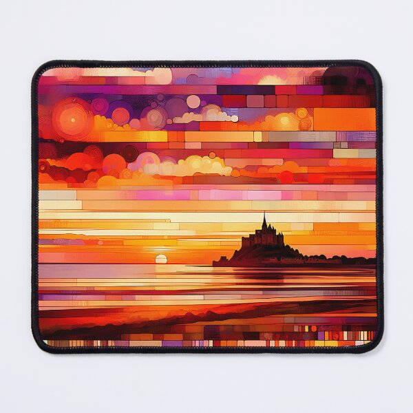 Item preview, Dawn’s Light Over Lindisfarne | Geometric Seascape of the Holy Island designed and sold by Stoneflower-Art.