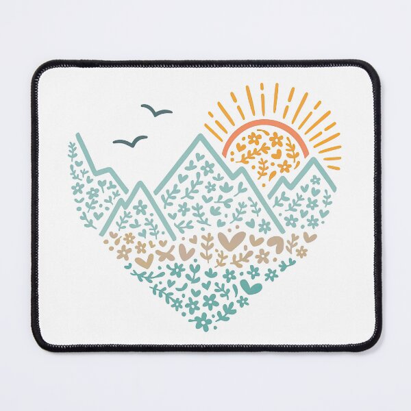Item preview, Heart-Shaped Mountain Sunrise with Floral Pattern designed and sold by ArtfulWeave.