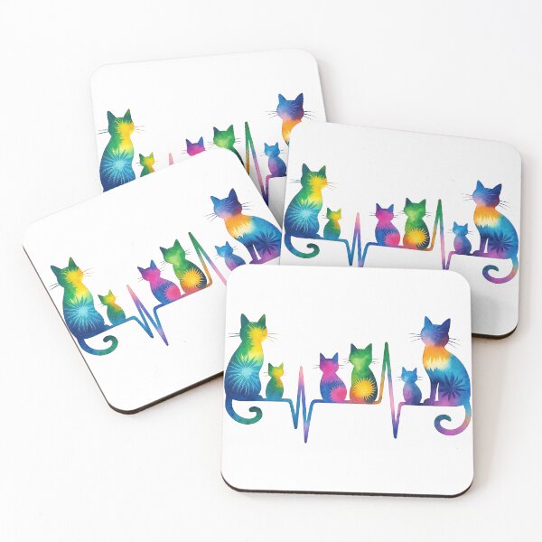 Item preview, Rainbow Cats with Heartbeat Line Design designed and sold by ArtfulWeave.