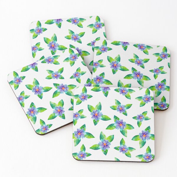 Item preview, Bright Purple Flowers with Green Leaves Watercolor Pattern designed and sold by Farissa Designs.