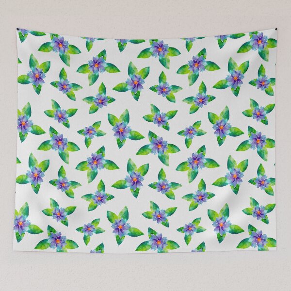 Item preview, Bright Purple Flowers with Green Leaves Watercolor Pattern designed and sold by Farissa Designs.
