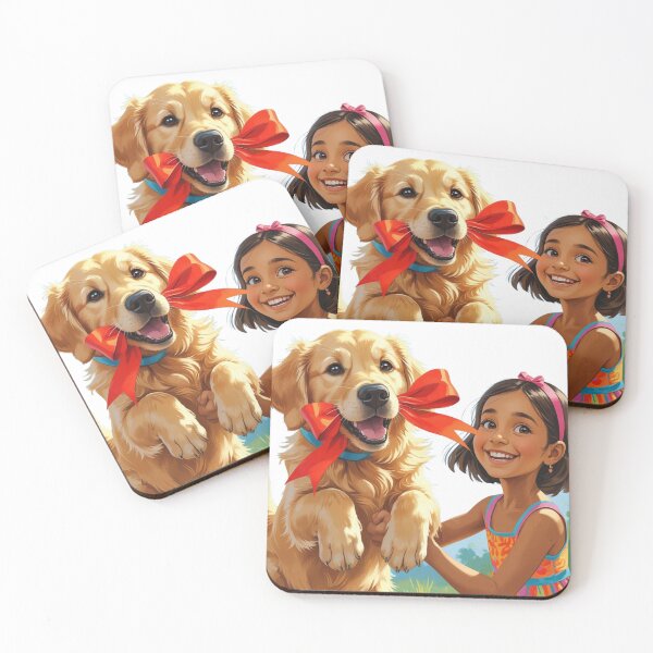 Item preview, Joyful Playtime – Happy Dog with Girl & Bow designed and sold by smitke.