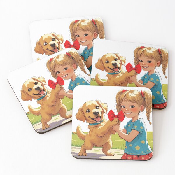 Item preview, Joyful Playtime – Happy Dog with Girl & Bow designed and sold by smitke.