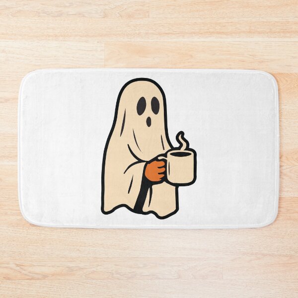 Item preview, Coffee Ghost wearing a sheet, but with a surprising twist – it's holding a steaming mug of coffee designed and sold by Koony House and Field.