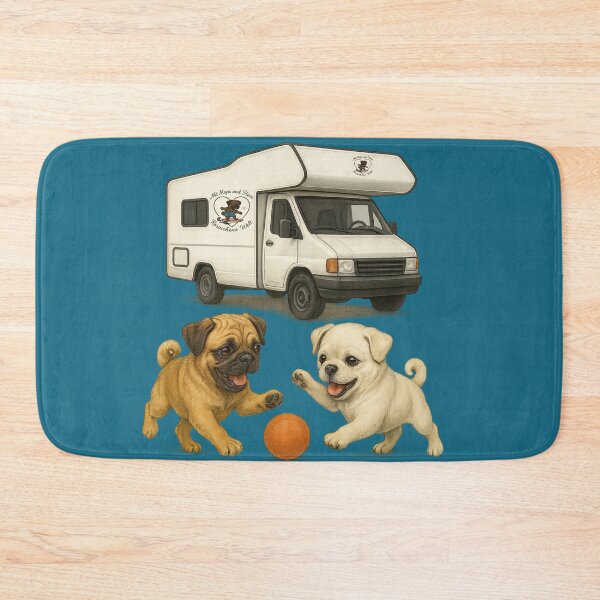 Item preview, “Pug adventures on the road – fun in front of the camper” designed and sold by MitMopsundHerz Rosinchens_Welt.