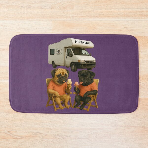 Item preview, “Pug adventures on the road – enjoying ice cream in front of the camper” designed and sold by MitMopsundHerz Rosinchens_Welt.