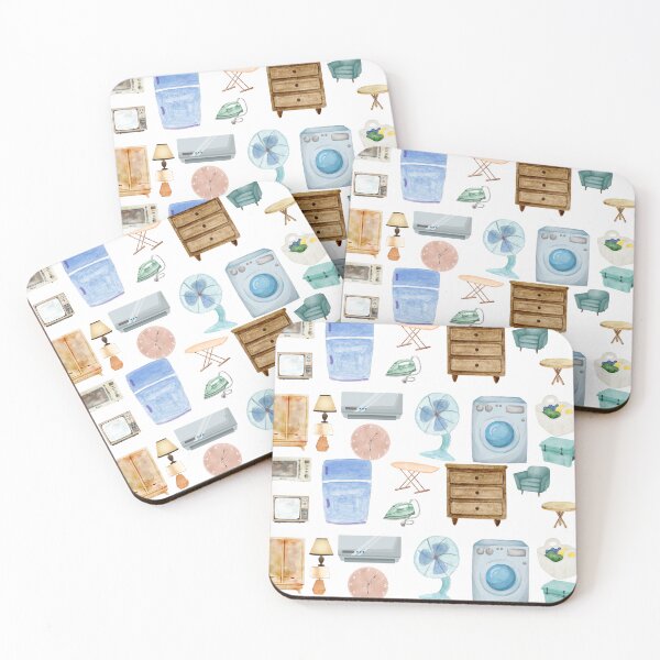 Item preview, Retro Home Appliances Pattern – Watercolor Furniture & Electronics designed and sold by hayashimei.