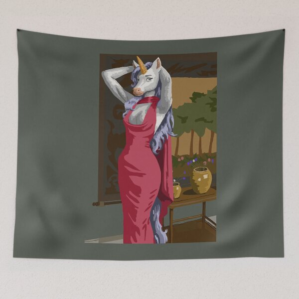 Item preview, Unicorn Woman in Pink Dress, Purple Hair designed and sold by KlakkDrawsStuff.