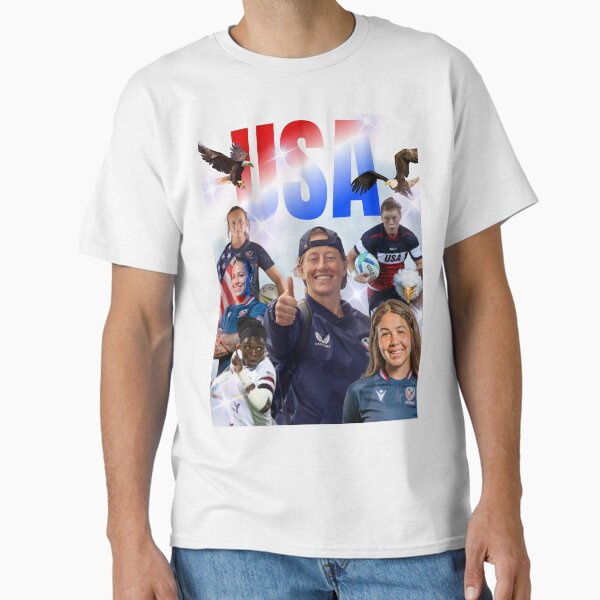 Vista previa del artículo con la obra «Camiseta bootleg de rugby femenino de EE. UU.», diseñado y vendido por therugbyhistory.