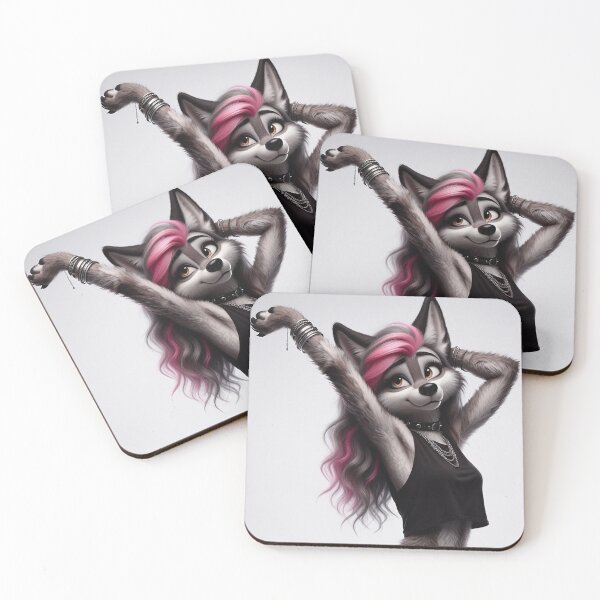 Item preview, Cute Anthropomorphic Wolf Girl render Grey Wolf posing with her hands behind her head designed and sold by Vintage Designs +.