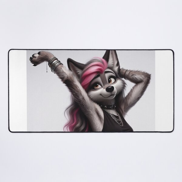 Item preview, Cute Anthropomorphic Wolf Girl render Grey Wolf posing with her hands behind her head designed and sold by Vintage Designs +.