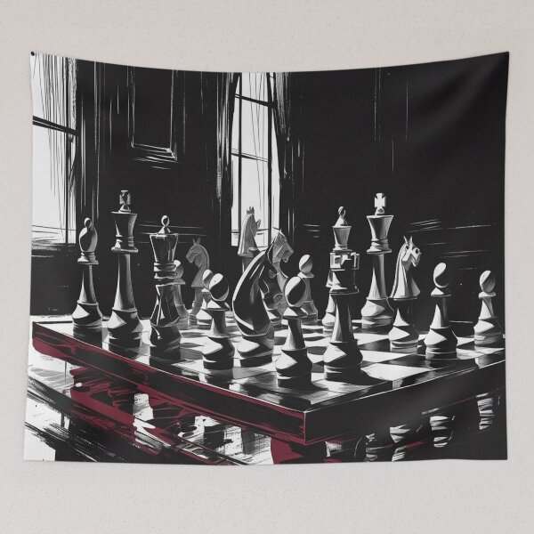 Item preview, Lifestyle Hub: Noir Academia Chess Game With Dark Red Wine Stain - BW designed and sold by M&M Lifestyle Hub.