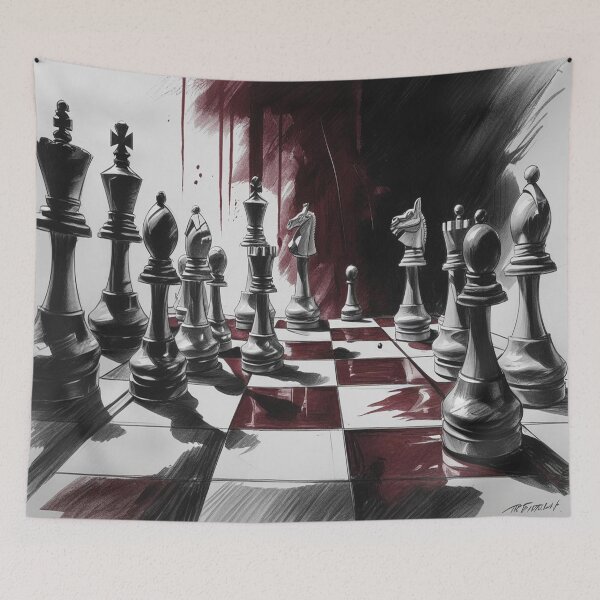Item preview, Lifestyle Hub: Noir Academia Chess Game With Dark Red Wine Stain - BW designed and sold by M&M Lifestyle Hub.