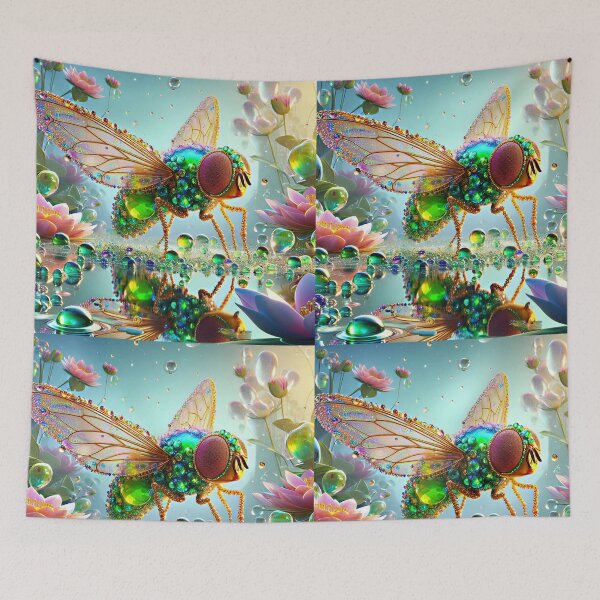 Item preview, Peridot Fly over the Lily Lake – Fantasy Insect Beauty designed and sold by EmeraldeaArt.