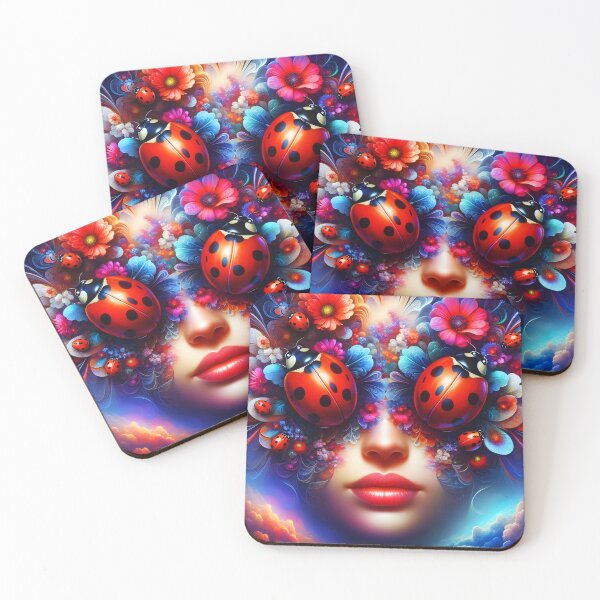 Item preview, Ladybugs on Her Eyes – Fantasy Portrait in Red and Blue designed and sold by EmeraldeaArt.