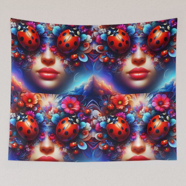 Item preview, Ladybugs on Her Eyes – Fantasy Portrait in Red and Blue designed and sold by EmeraldeaArt.