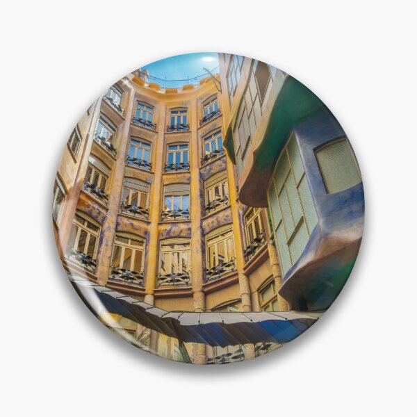 Item preview, Casa Milà courtyard balconies with colourful walls. Barcelona. designed and sold by bailey-cooper.