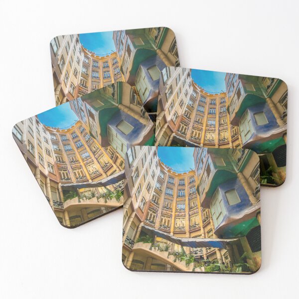 Item preview, Casa Milà courtyard balconies with colourful walls. Barcelona. designed and sold by bailey-cooper.