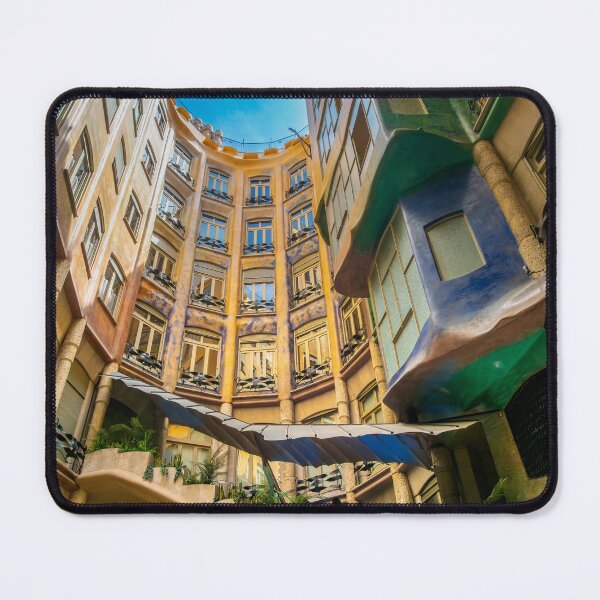 Item preview, Casa Milà courtyard balconies with colourful walls. Barcelona. designed and sold by bailey-cooper.
