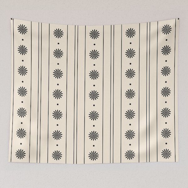 Item preview, Daisy Stripes Minimalist Geometric Flowers and Stripes Pattern in Black and Almond Cream designed and sold by kierkegaard.